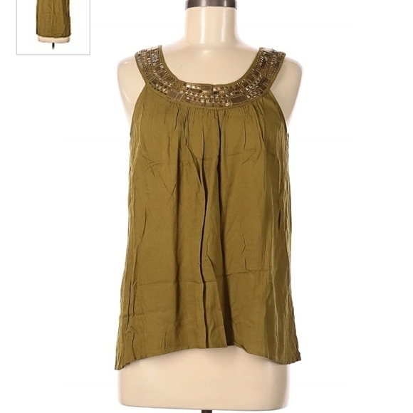 Apt 9 Olive Green Sleeveless Top Blouse Sequin Beaded Detail Women's Medium M - Picture 1 of 6
